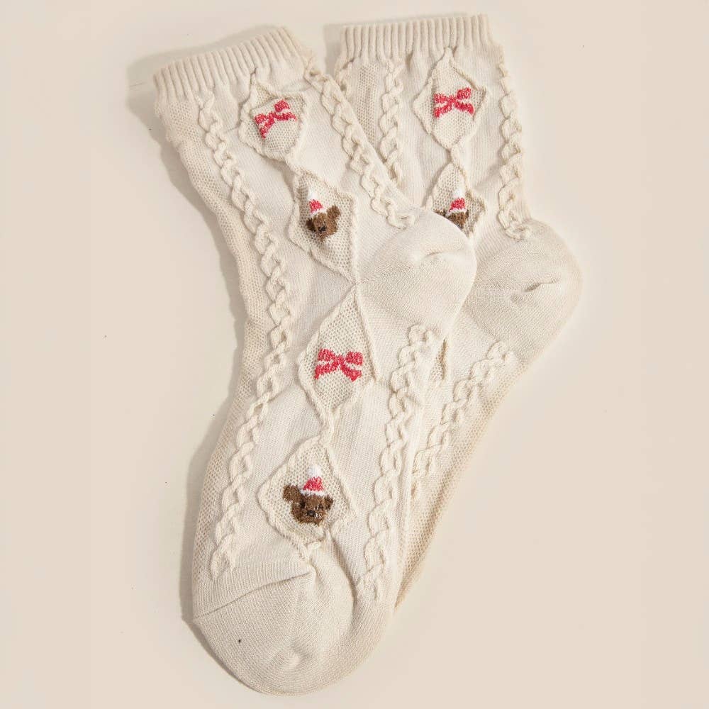 Christmas Reindeer Beige Socks