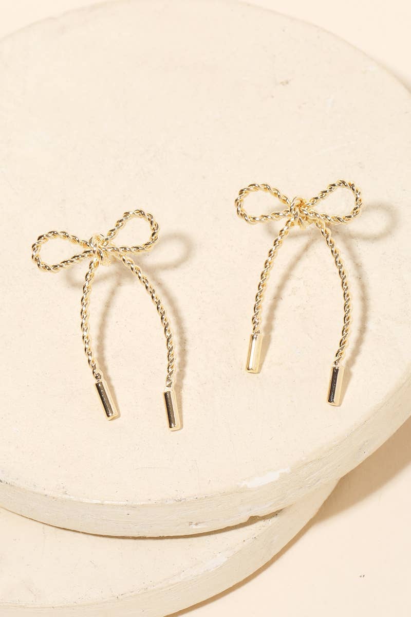 Twisted Bow Tie Earrings - Gold