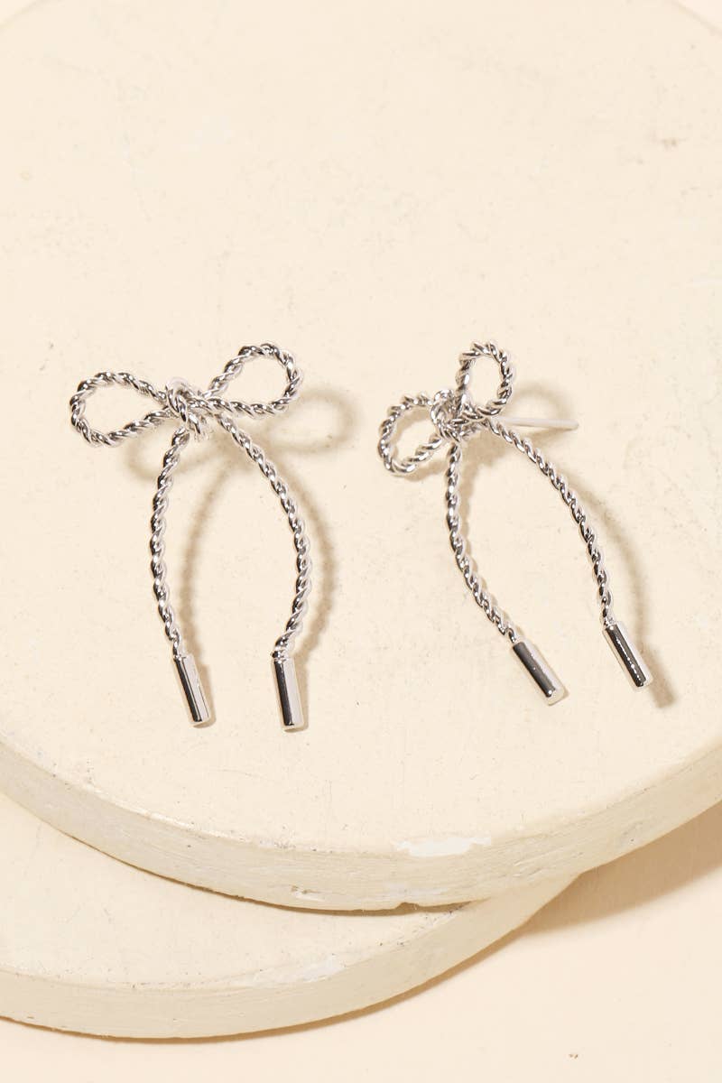 Twisted Bow Tie Earrings - Silver