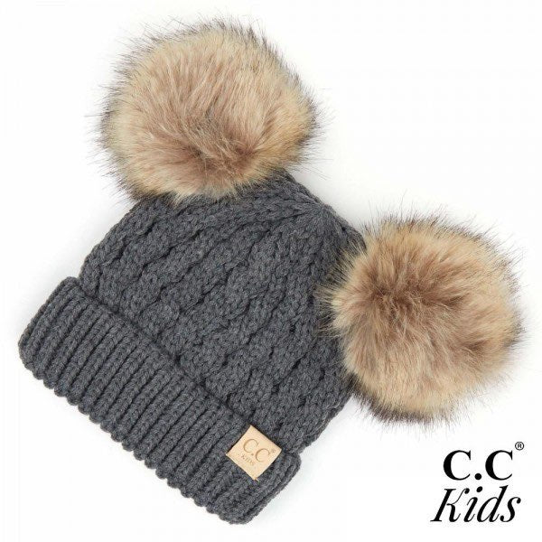 Knit Charcoal Puff Beanie - Kids