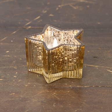 4.5" Gold Mercury Glass Star 3D Flame Candle