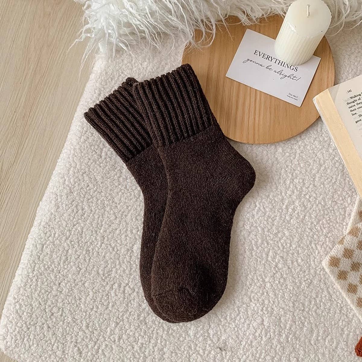Thick Cozy Crew Socks - Brown
