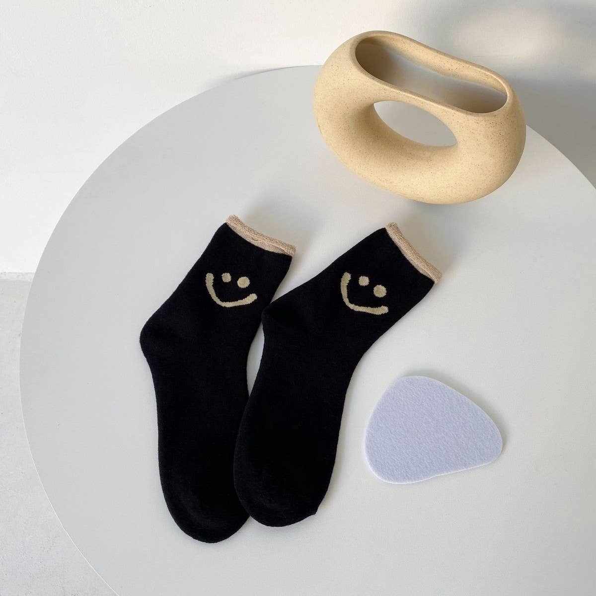 Smiley Face Socks Cozy Socks - Black