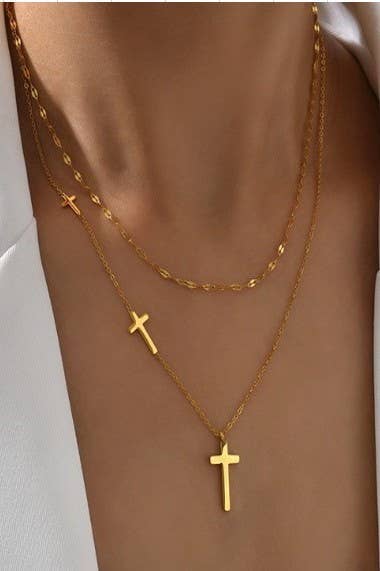 Triple Cross Gold Necklace