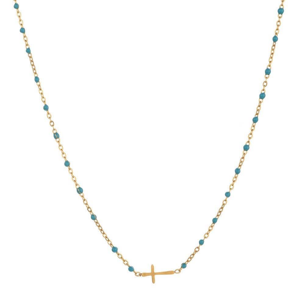 Turquoise Beaded Cross Necklace