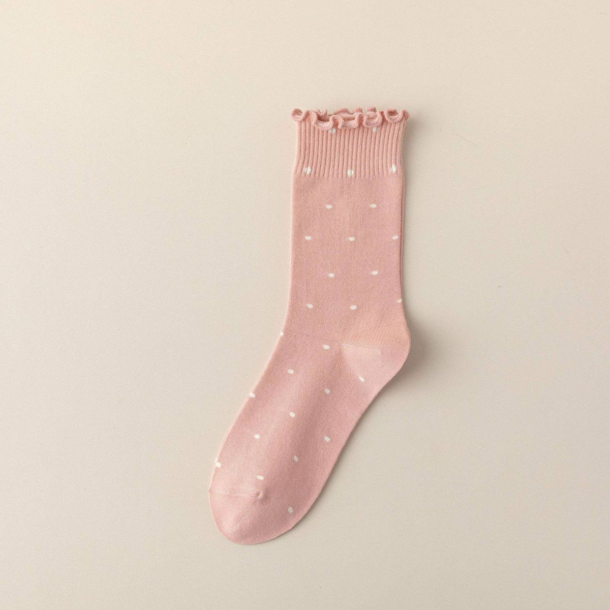 Pink Polka Dot Ruffle Crew Socks