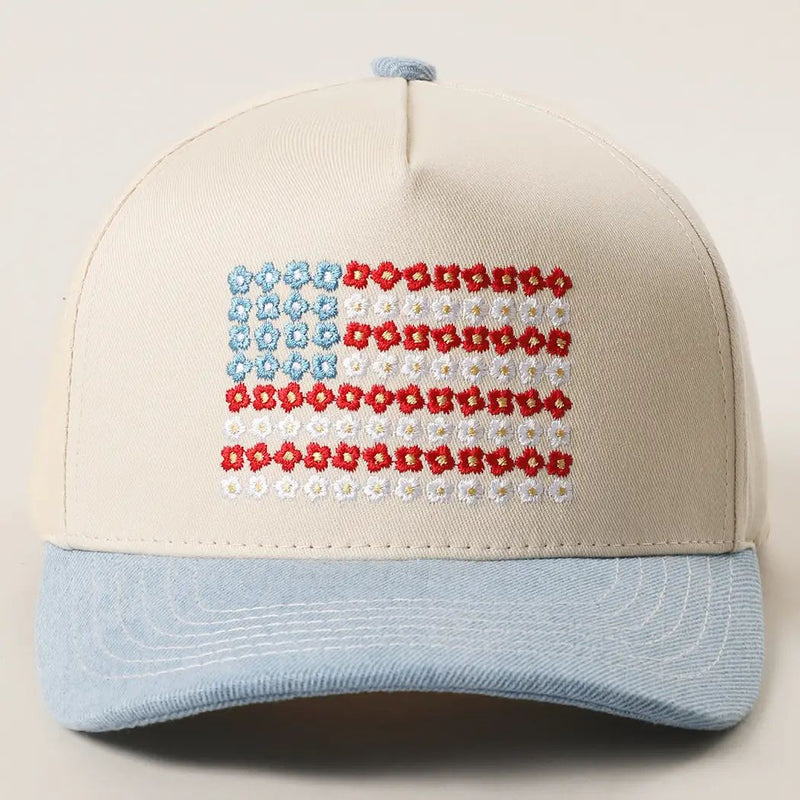 Floral American Flag Trucker Hat