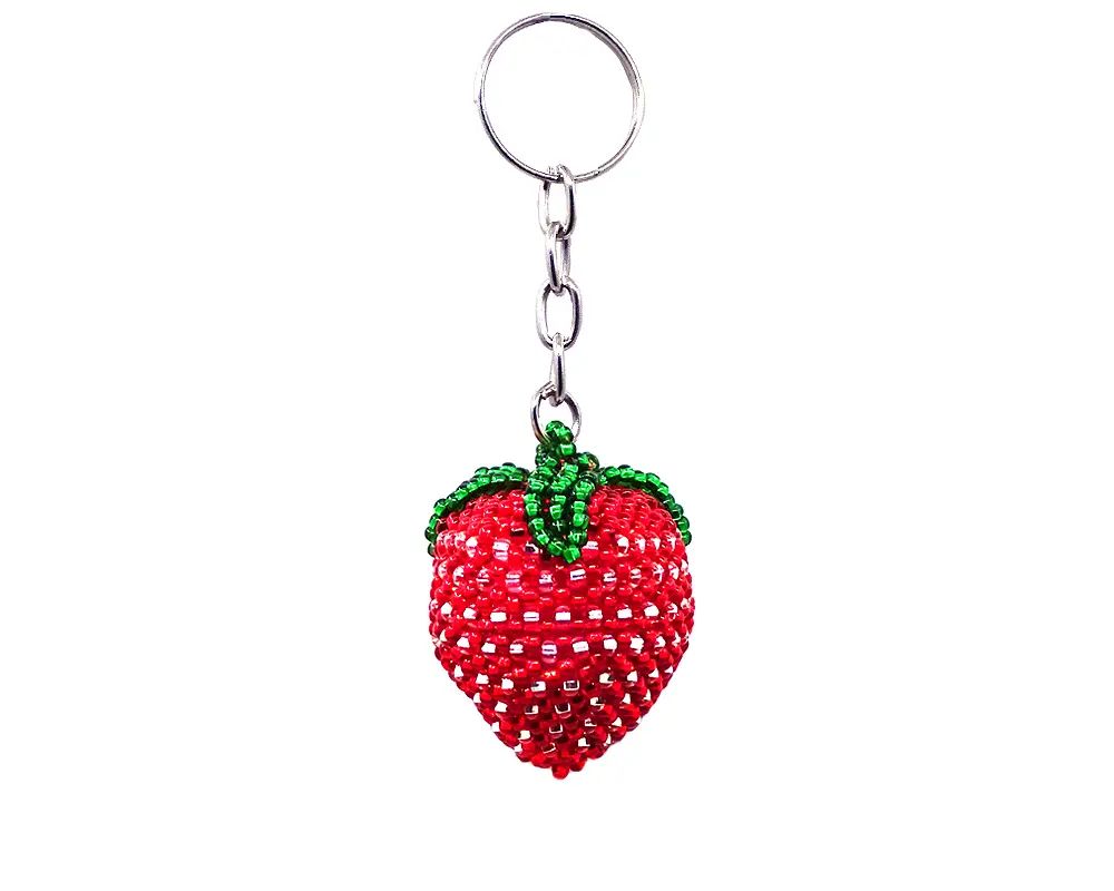 Strawberry Seed Bead Figurine Keychain