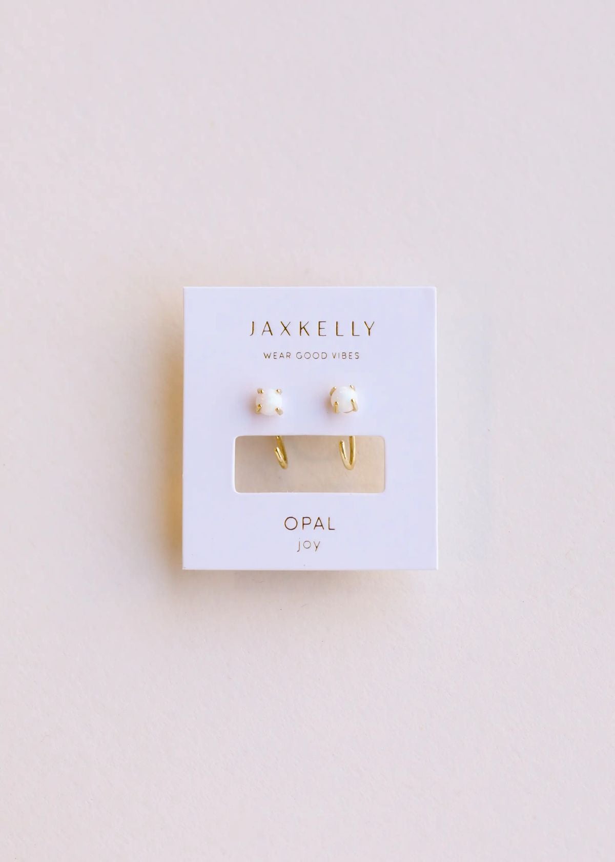 White Opal Huggie Gold Earrings