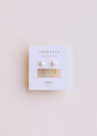 White Opal Huggie Gold Earrings