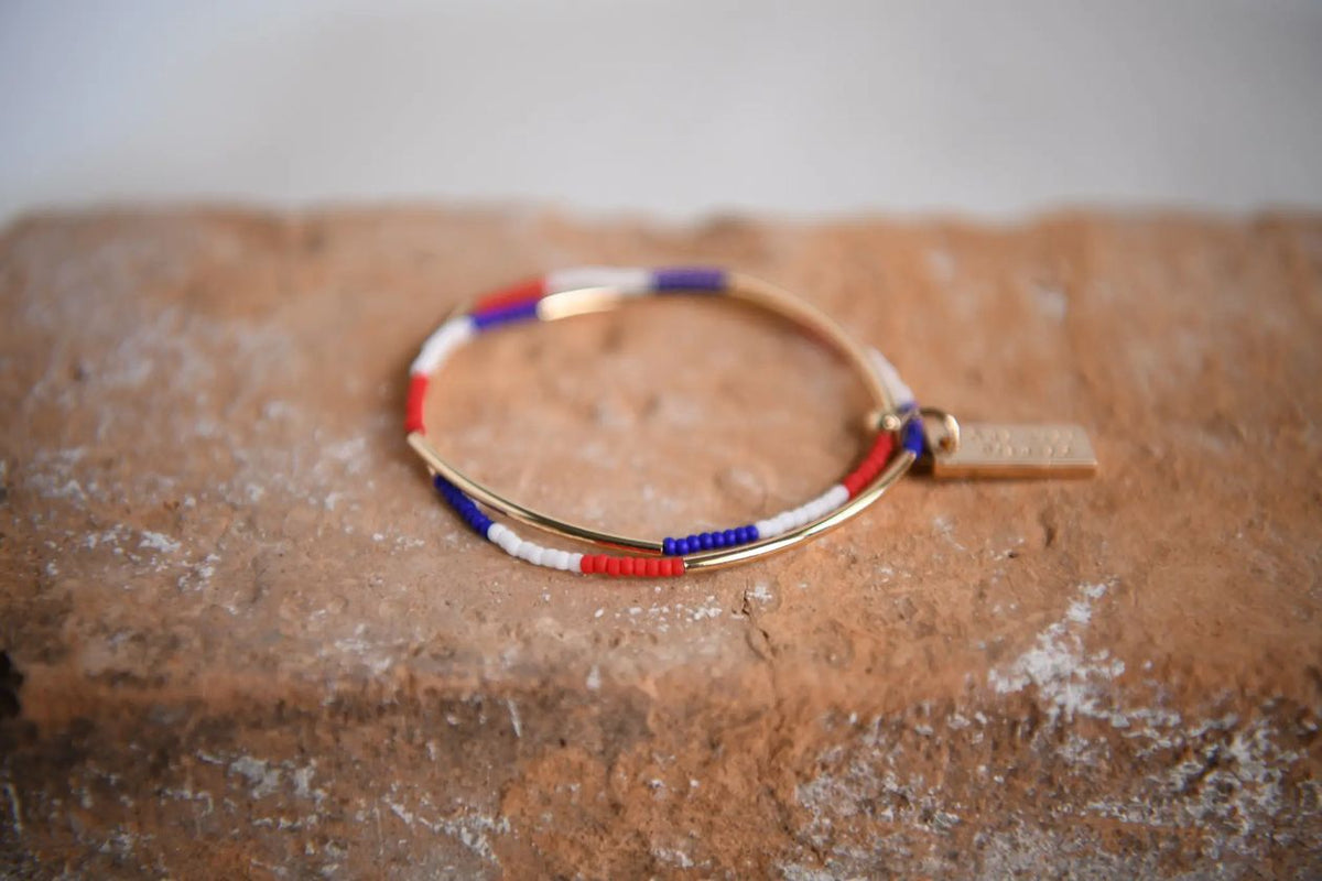 Red White Blue Seed Bead Triple Wrap Stretch Bracelets
