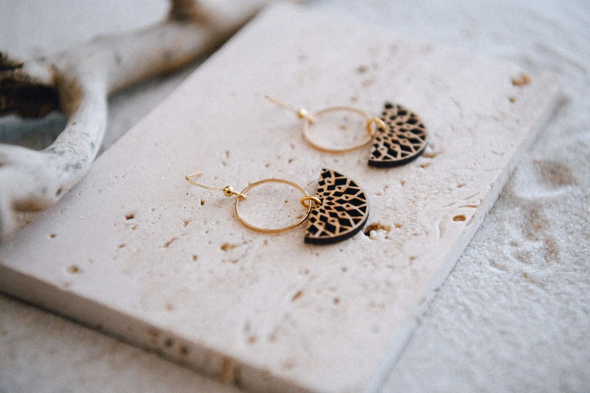 Boho Wooden Dangle Hoop Earrings