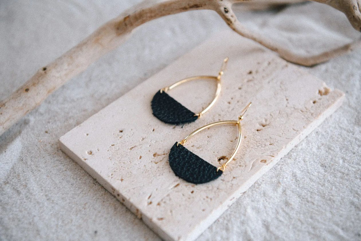 Teardrop Half Moon Leather Earrings