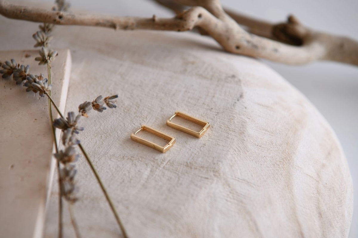 Gold Rectangle Huggie Earrings