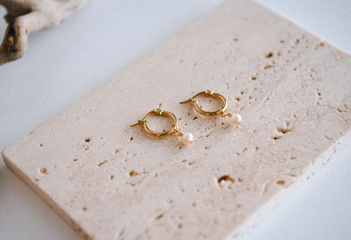 Stardust Glow Pearl Hoop Earrings
