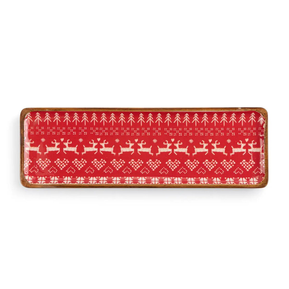 Red Scandi Knit Wood Enamel Tray