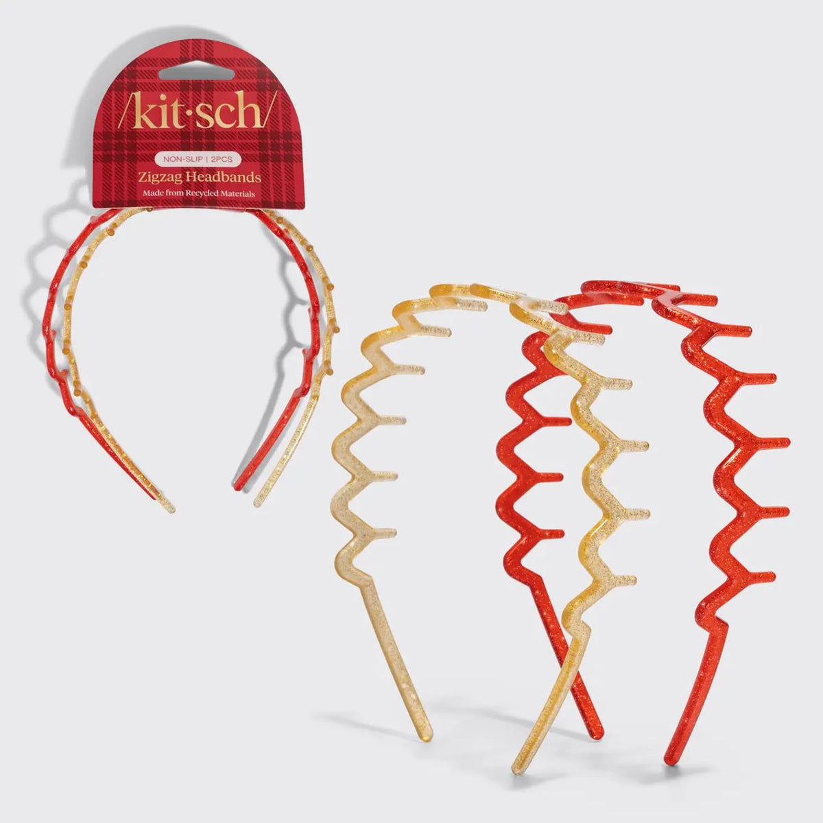 Red & Gold Plastic Zigzag Headbands 2pc Set