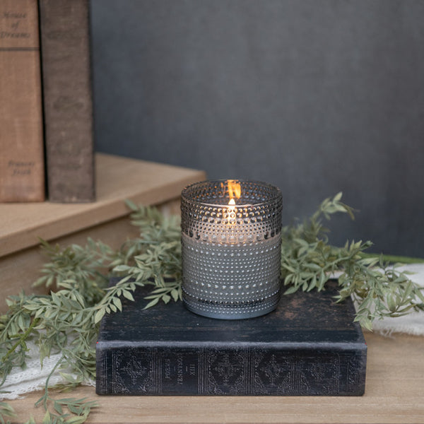 5" Grey Flameless Dotted Candle