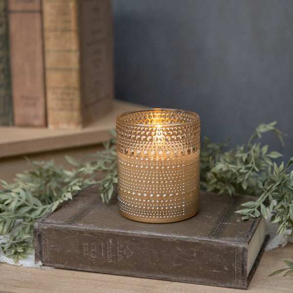 5" Champagne Flameless Dotted Candle