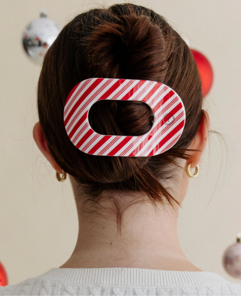 Teletie Flat Round Hair Clip - Large - Candy Cane Crush