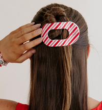 Teletie Flat Round Hair Clip - Medium - Candy Cane Crush