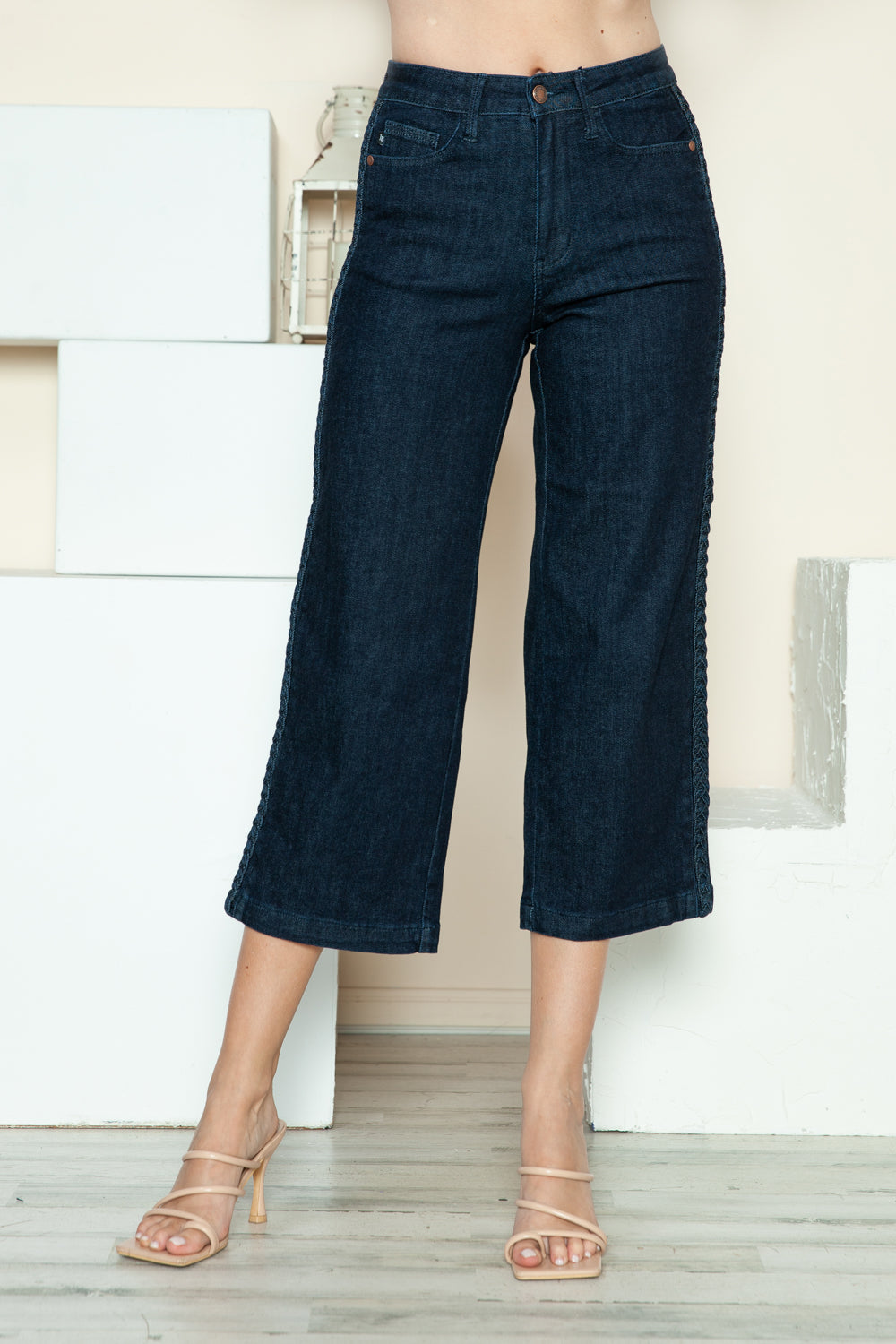 Online Exclusive JB Side Seam Braid Detail Crop Wide Leg Jeans - DS