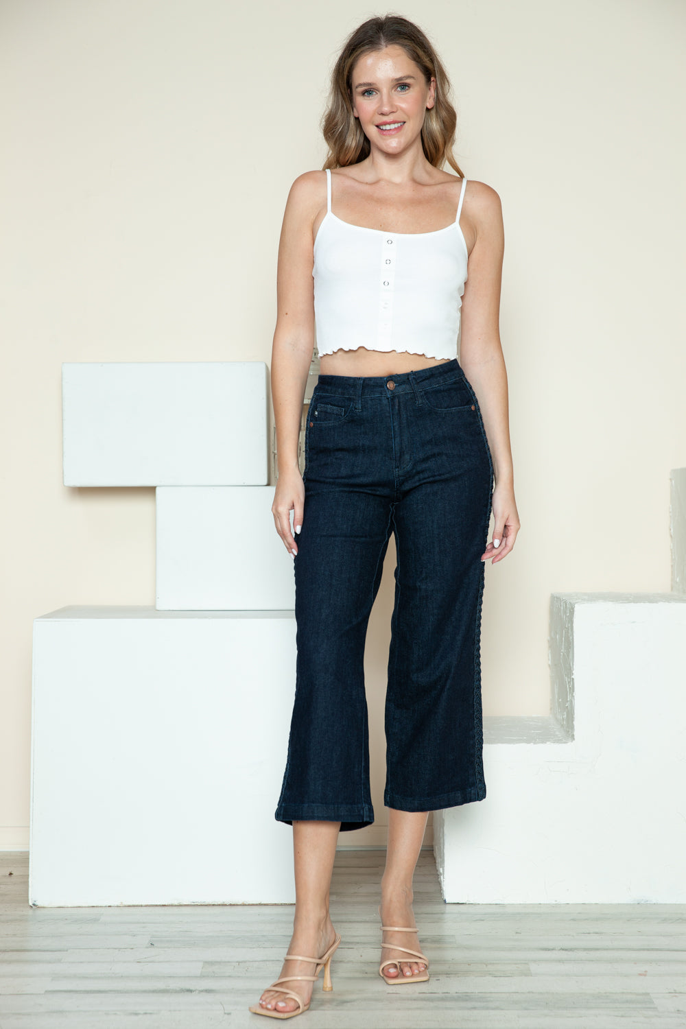 Online Exclusive JB Side Seam Braid Detail Crop Wide Leg Jeans - DS