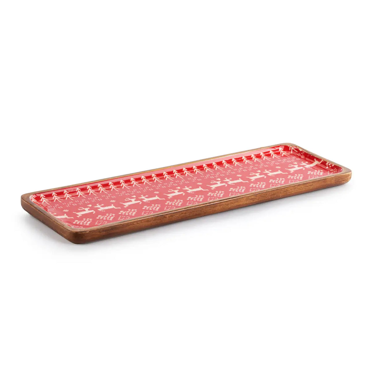 Red Scandi Knit Wood Enamel Tray