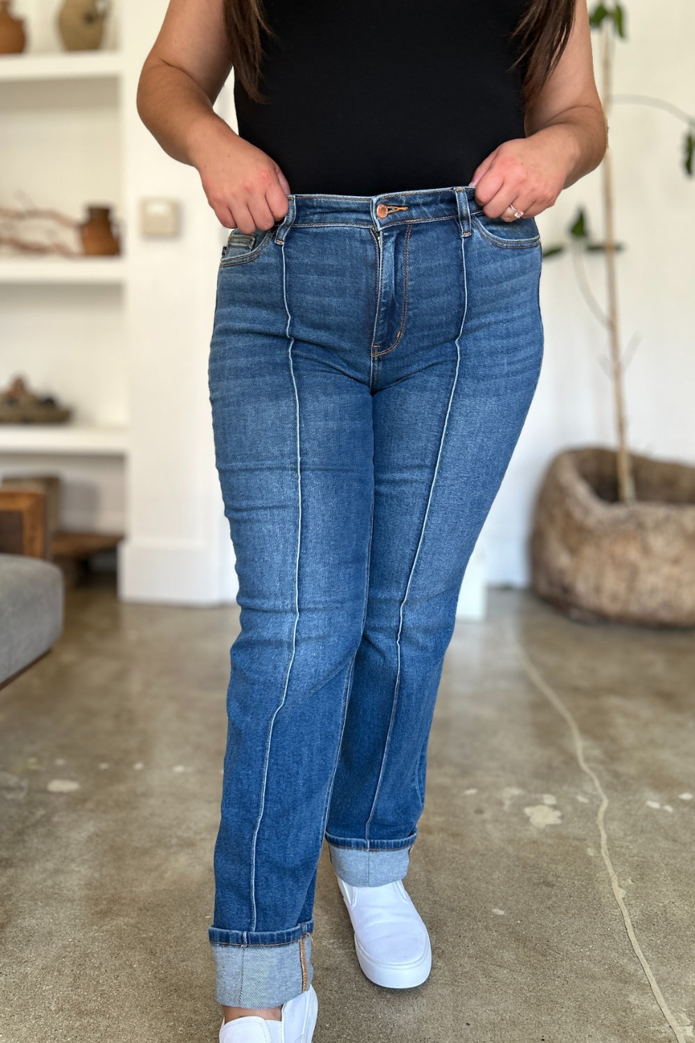 Online Exclusive JB High Waist Front Seam Detail Straight Jeans - DS