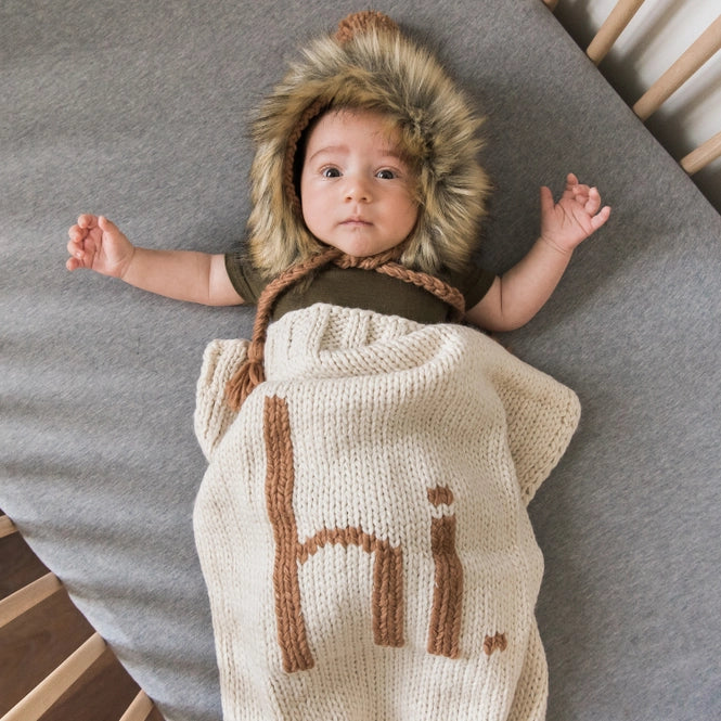 Pecan Hand Knit Baby Blanket