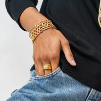 Gold Beaded Wide Stretch Bracelet