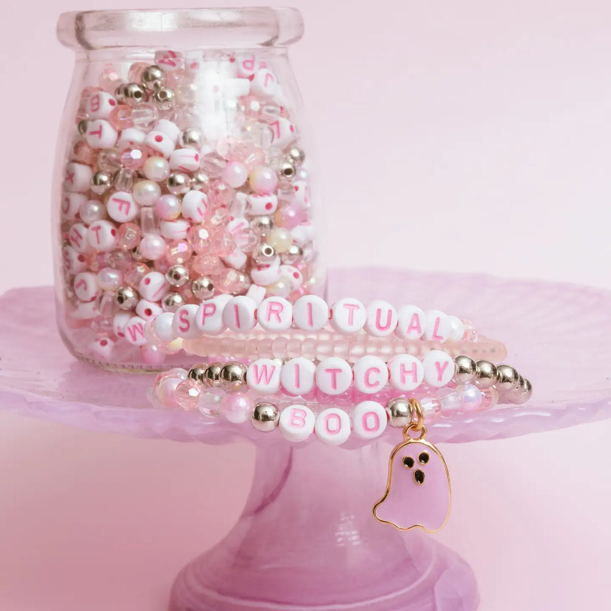 Boo Pastel Pink & Ghost Charm Diy Bead Jar