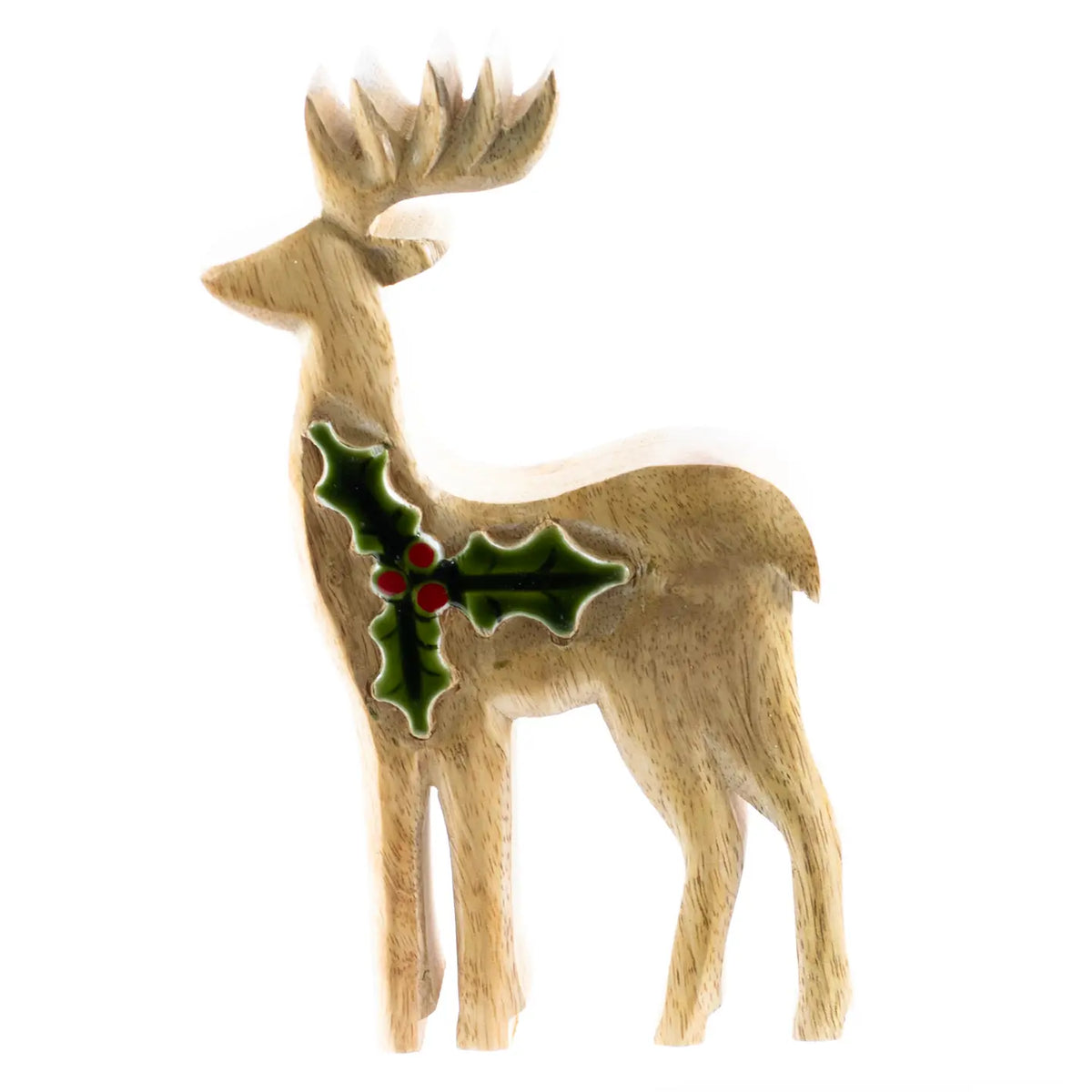 Wooden Reindeer With Holly