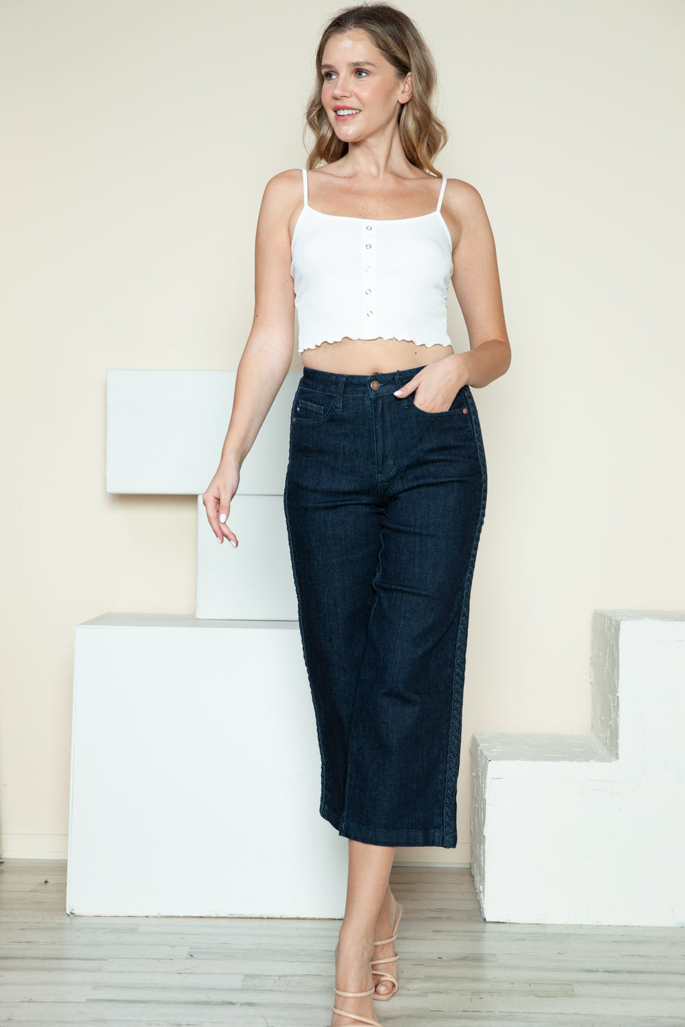 Online Exclusive JB Side Seam Braid Detail Crop Wide Leg Jeans - DS