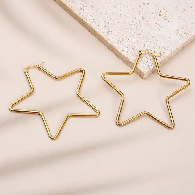 Gold Star Hoop Earrings