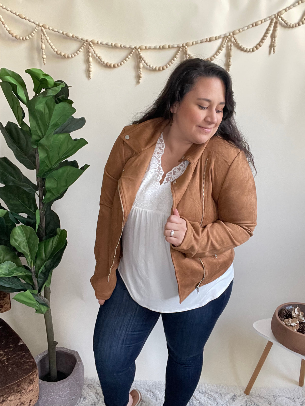 Arden Camel Suede Moto Jacket