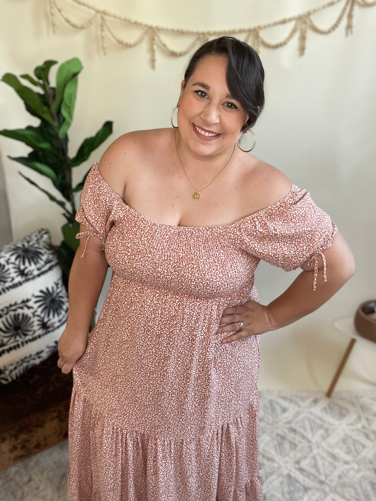 Taupe Smocked Animal Print Dress