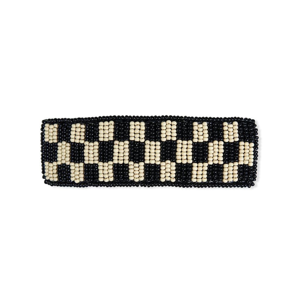 B&W Checkered Beaded Hair Clip