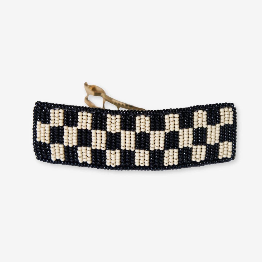 B&W Checkered Beaded Hair Clip