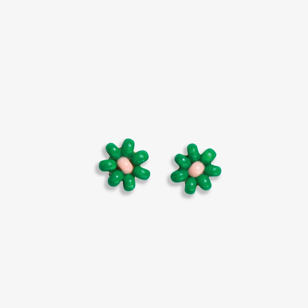 Tina Beaded Floral Stud Earring - Kelly Green