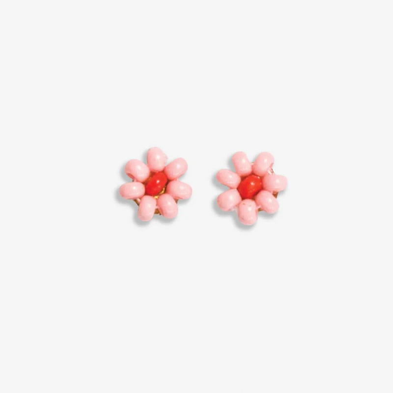 Tina Beaded Floral Stud Earring - Pink