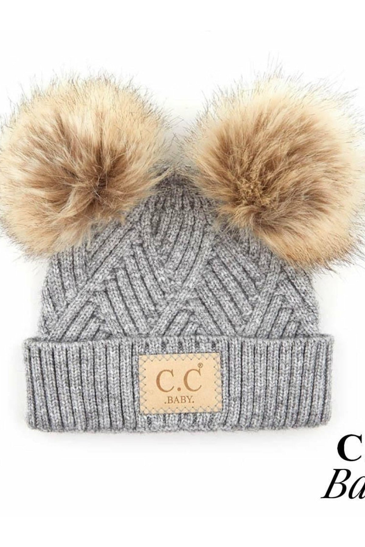 Diagonal Knit Pom Beanie - BABY