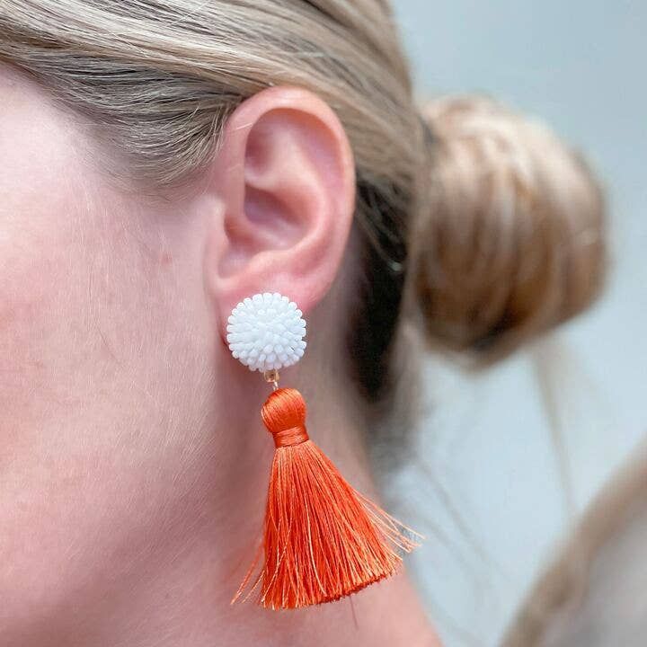 Tangerine Bead + Tassel Earrings