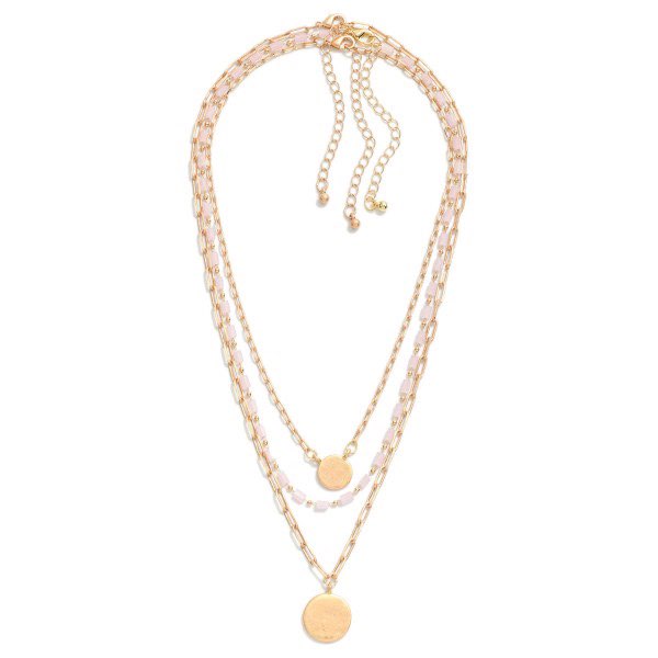Gold Beads + Chain Link Pendant Necklace - Set of 3