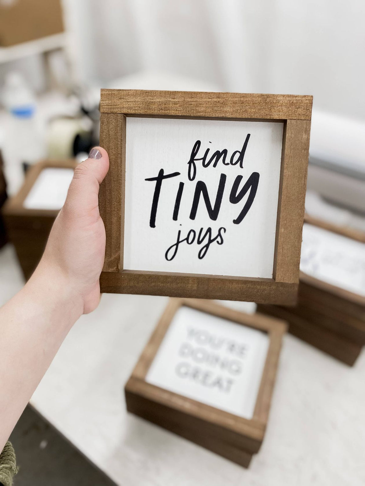 Find Tiny Joys Wooden Sign