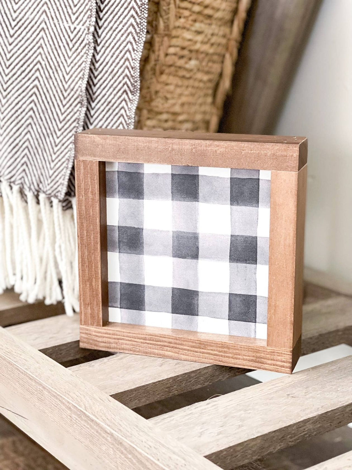 Buffalo Plaid Wooden Sign - Black and White