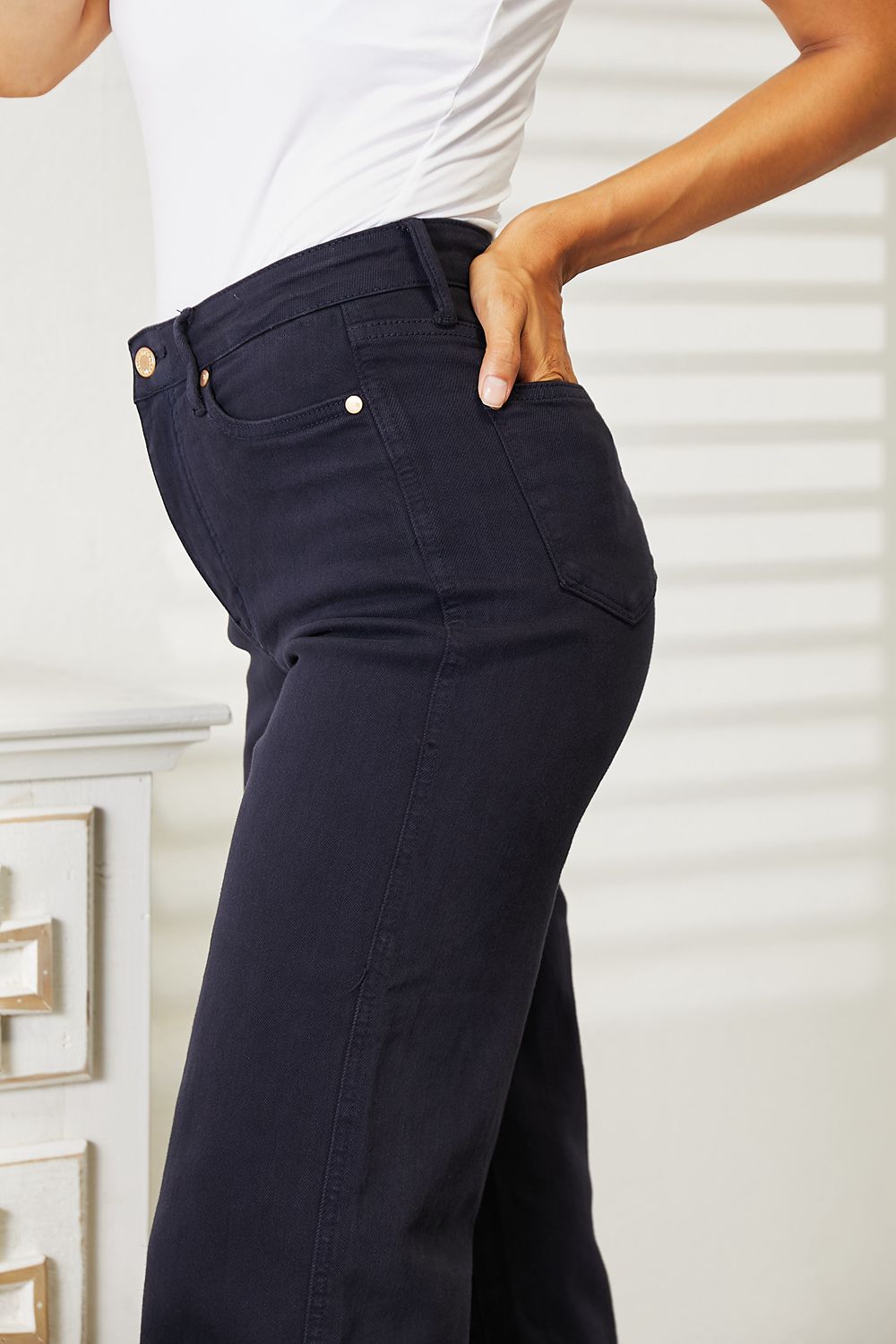 Judy Blue High Waist Tummy Control Navy Wide Cropped Jeans