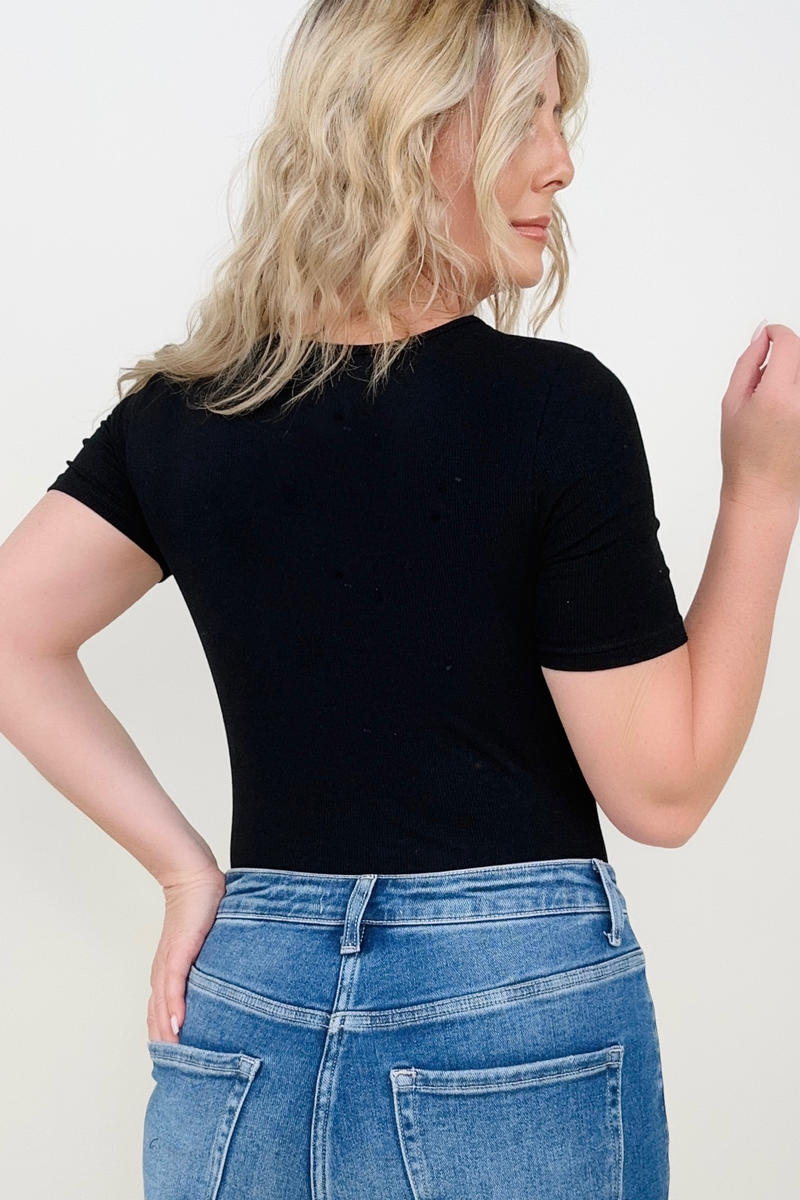 Ribbed Short Sleeve Top with Built-In Bra