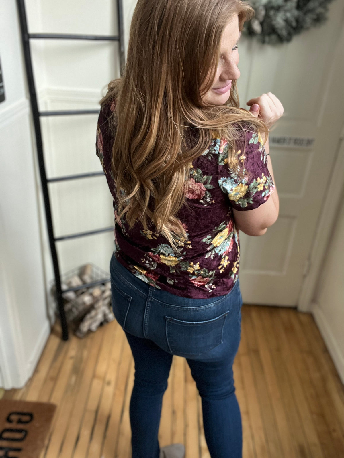 Wine Velvet Floral Top