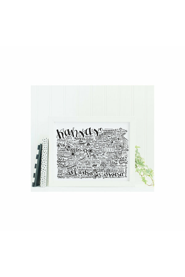 Kansas State Print-Hand Lettered State Print- Kansas State Gift-Prints-Wild & Precious